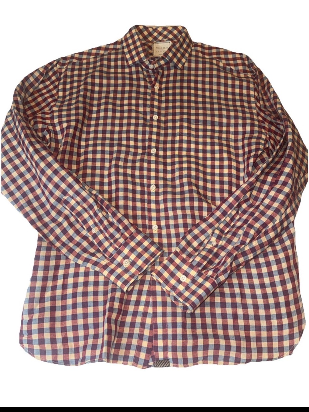 Billy Reid Shirt Large Mens Standard Cut Button Down Shirt Plaid Casual Blue Red